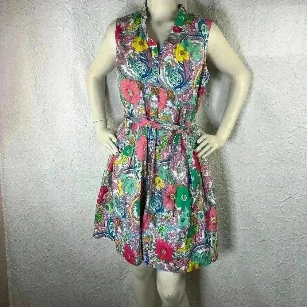 Talbots Paisley Floral Sleeveless Button Front Shirt‎ Dress 14P